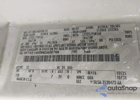 2008 Ford E-150 Commercial/Recreational z USA, uszkodzony, nr VIN 1FTNE14W88DA06788